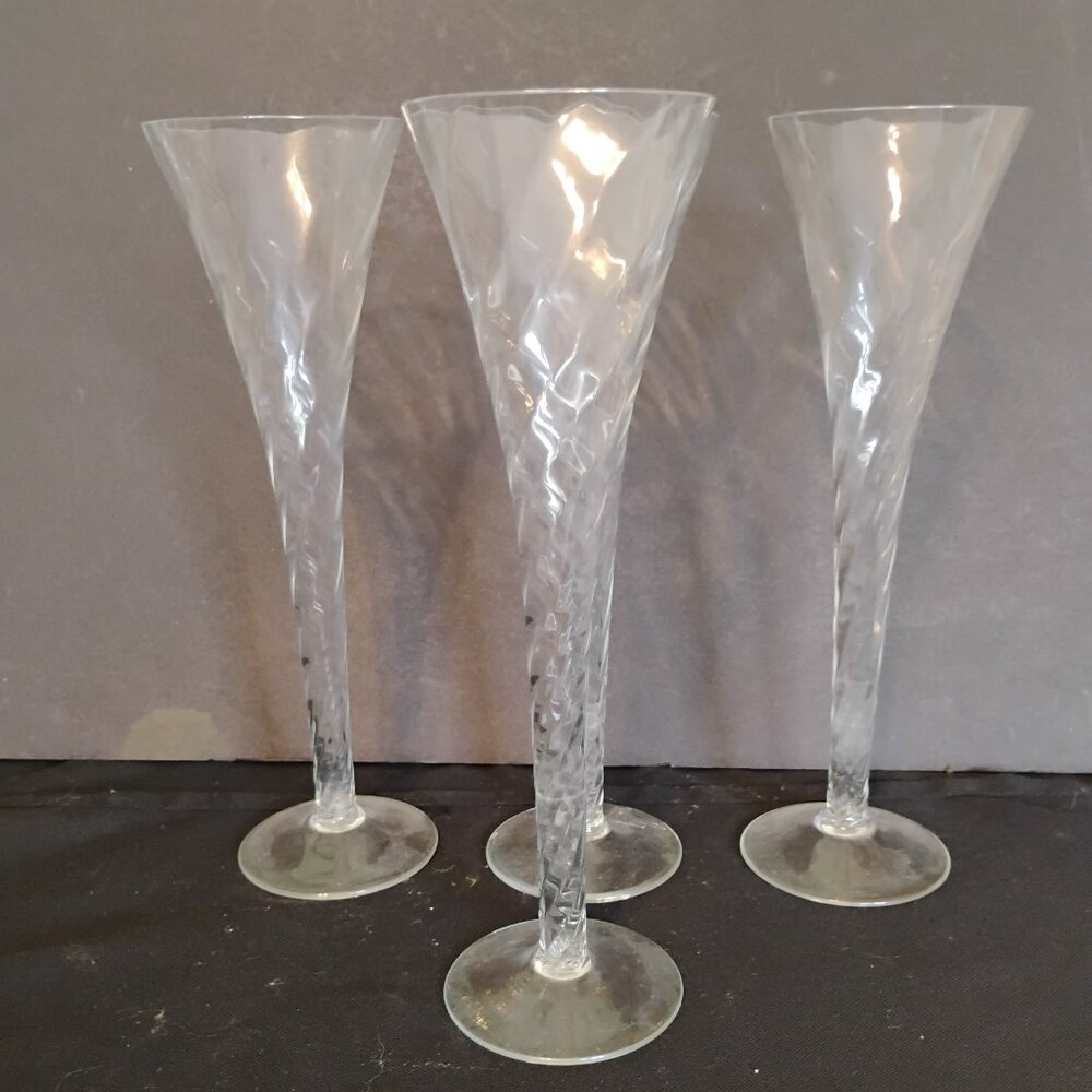 Romanian Vintage Swirl Champagne Flutes, set of 4